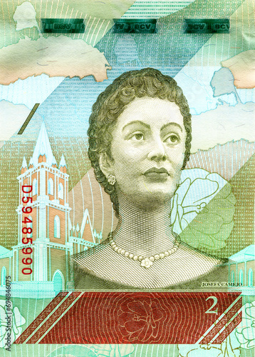 Part of the Venezuelan Banknote with Josefa Camejo (1791 - 1862). Portrait photo