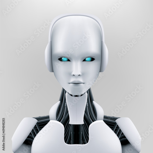 3D Robot Cyber Girl In Headset Isolated On White