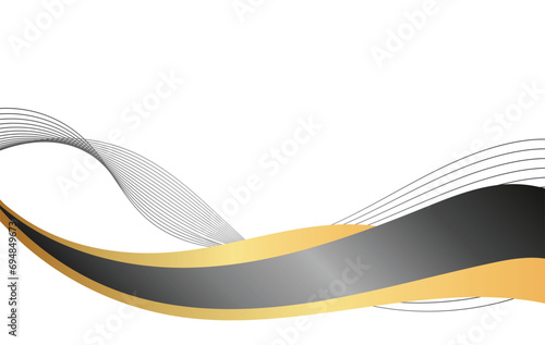 Abstract white background design with gold silver waves and lines