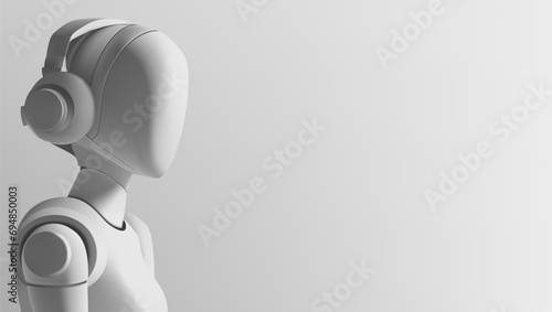 3D Robot Cyber Girl In Headset Isolated On White