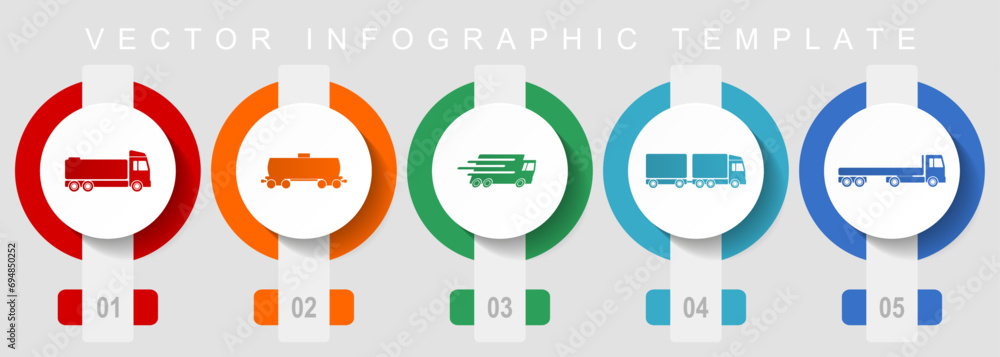 Transport flat design icon set, miscellaneous icons such as truck, cistern, wagon and delivery, vector infographic template, web buttons collection - obrazy, fototapety, plakaty 