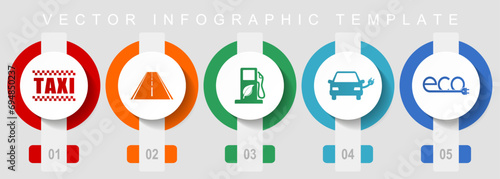 Renewables, transport flat design icon set, miscellaneous icons such as taxi, road, bio fuel, electric car and eco sign, vector infographic template, web buttons collection