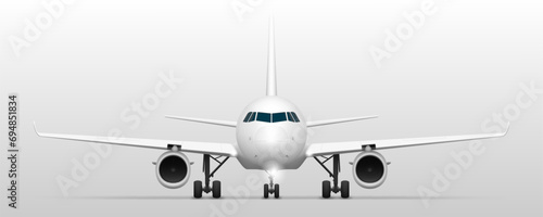 3D White Airplane Isolated On Gradient. Front View