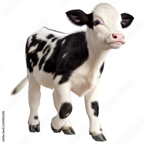 Baby cow standing isolated on transparent or white background