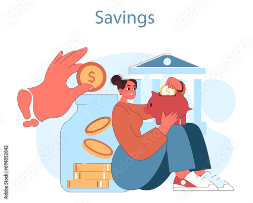Financial planning. Nurturing savings with smart financial habits. Cultivating wealth for long-term security. Piggy bank savings strategy. Flat vector illustration