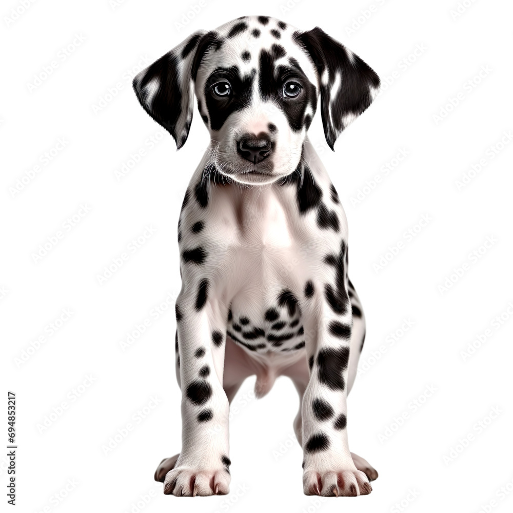 Dalmatian dog pose, standing isolated on transparent or white background