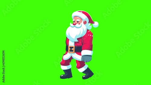 Santa Claus Walking 2d Animation On Green Screen 4k Quality.
