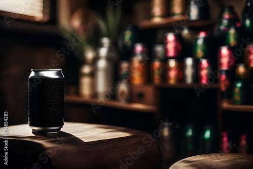 black packaging aluminium  beverage can mockup  in elegant stone interior background