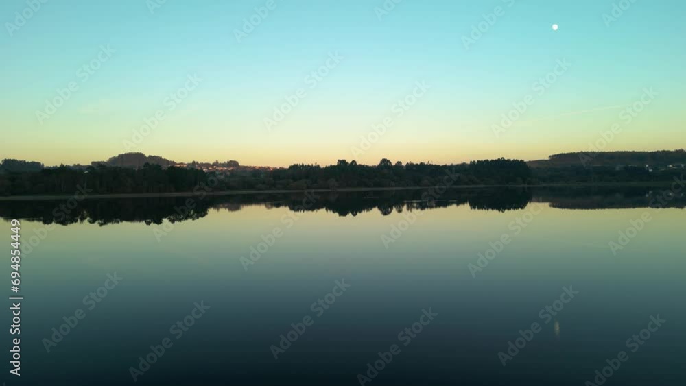 Mirror Reflections Over Lake Of Observatorio de aves de Crendes In Abegondo, A Coruña, Spain. Wide Shot Mirror Reflections Over Lake Of Observatorio de aves de Crendes In Abegondo, A Coruña, Spain. Wide Shot