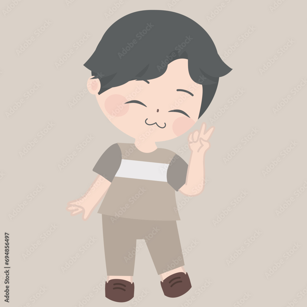 Boy in brown clothes hand up and say yeah Boy in brown clothes hand up and say yeah