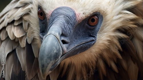 Close-up of the muzzle of a Himalayan vulture (Gyps himalayensis). Huge vulture. Generative AI photo