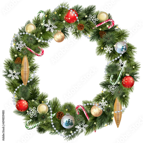 Vector Christmas Wreath with Christmas Decorations