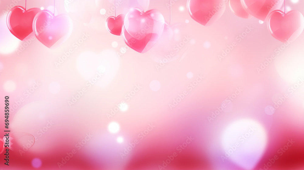 Valentines day banner with abstract panorama of red hearts for love concept.
