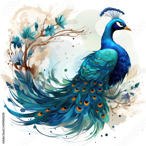 watercolor Peacock clipart  Generative Ai