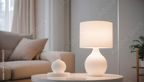 A modern lamp on the table. Mockup template for your lampshade design. photo