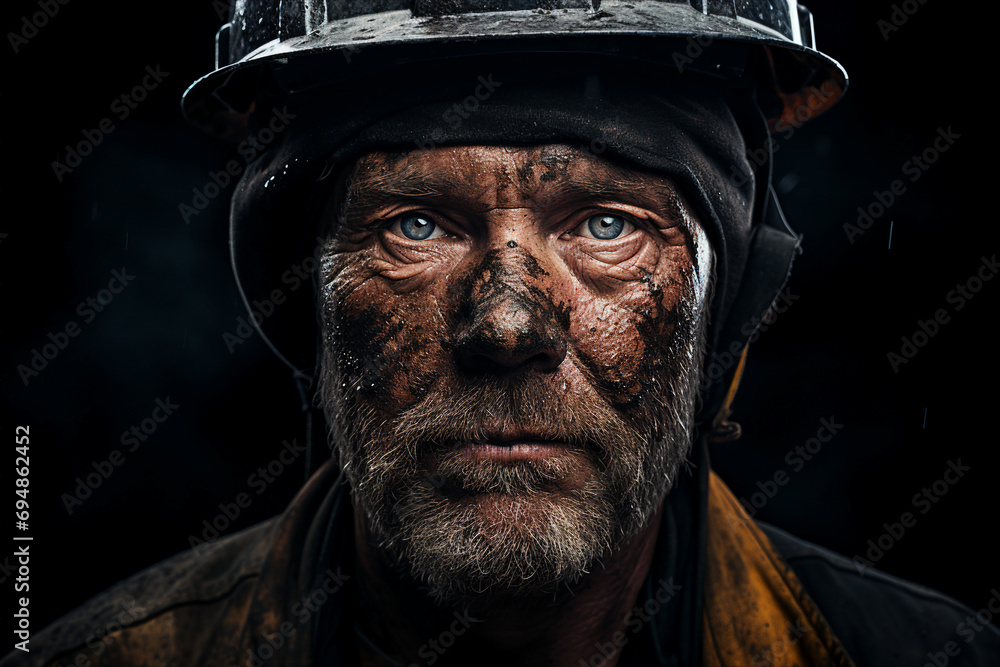 Male worker in miner underground at a copper mine made with generative AI technology
