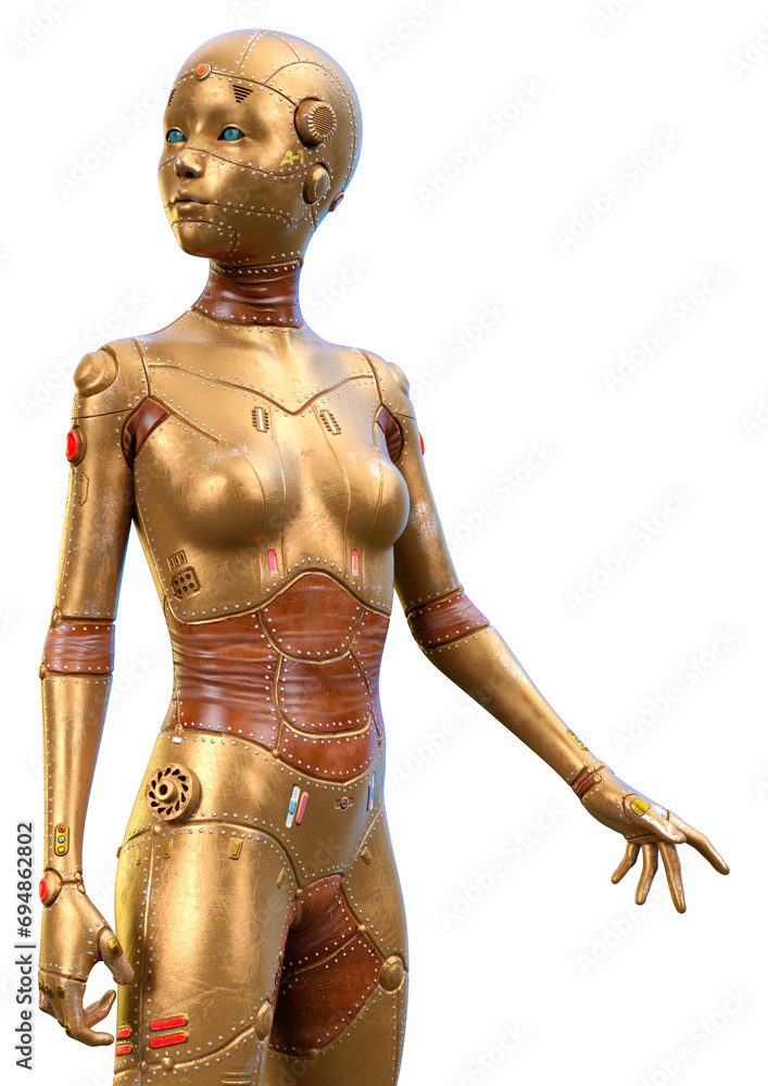 3D Rendering Female Robot on White