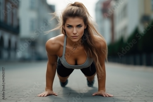 Athletic Woman Exercises In The Street
