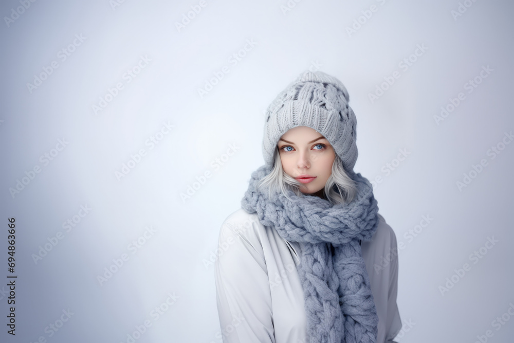 Book Lover In A Cozy Blanket Scarf Is Freezing Icicles Snow On White Background