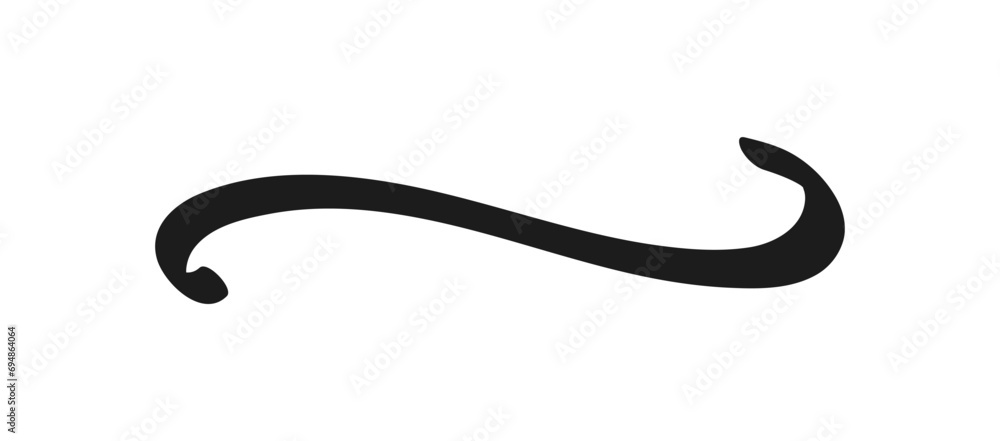 Swoosh and swoops underline typography tail shape. Brush drawn thick curved smear. Hand drawn curly swish, swash, squiggle, twiddle. Vector calligraphy doodle swirl. Vector Underlined icon. - obrazy, fototapety, plakaty 