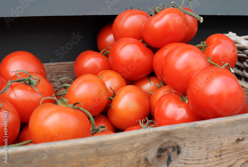 Fresh tomatoes on a market stall