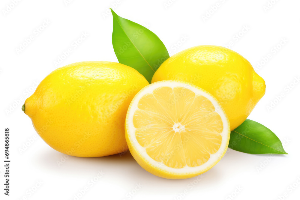 Lemon Fruit With Leaves On A White Background