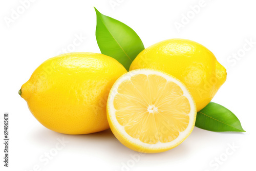 Lemon Fruit With Leaves On A White Background