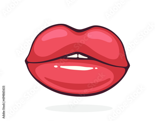 Female kiss. Vector illustration. Hand Drawn Cartoon Clipart with Outline. Isolated on white background