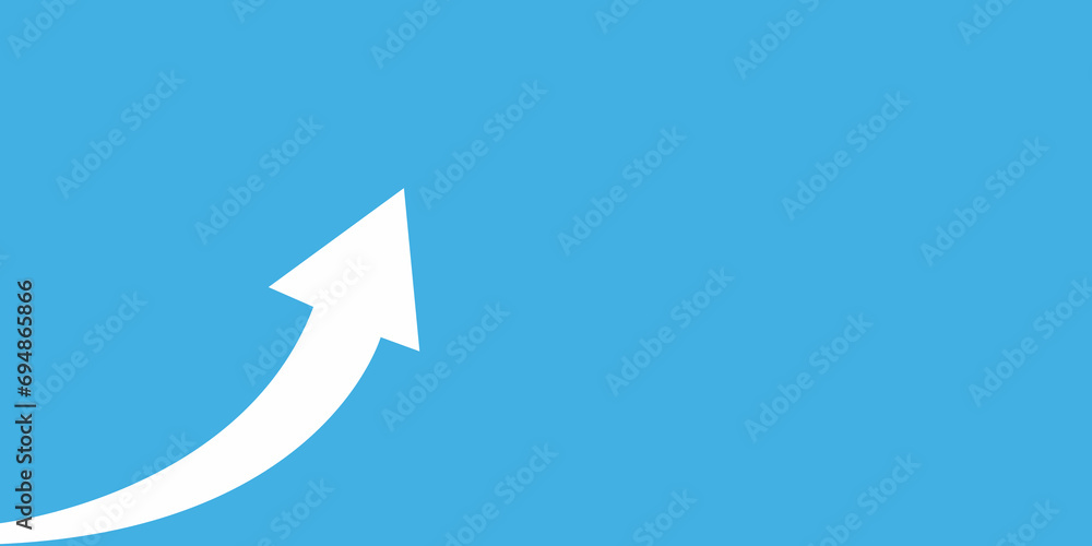 white paper arrow on a blue background, development and growth concept, with copy space white paper arrow on a blue background, development and growth concept, with copy space