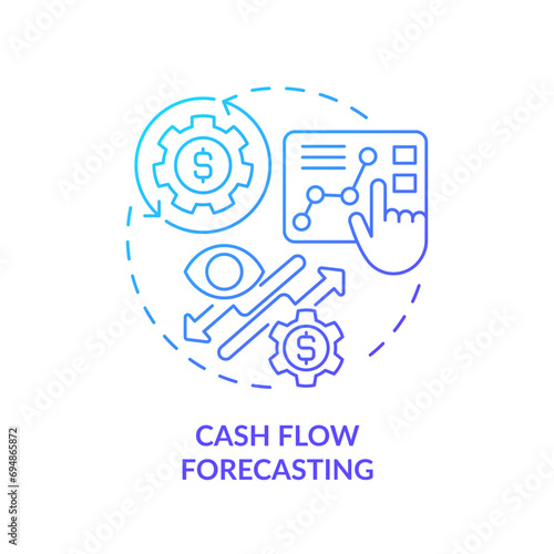 2D gradient cash flow forecasting icon, simple isolated vector, blue thin line illustration representing cash flow management.