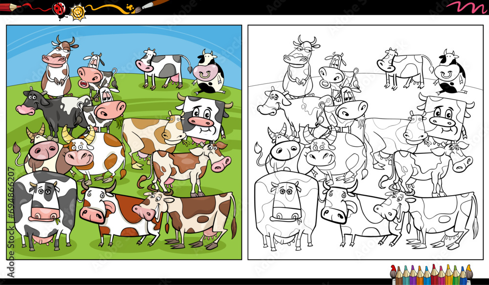 cartoon cows farm animal characters group coloring page cartoon cows farm animal characters group coloring page