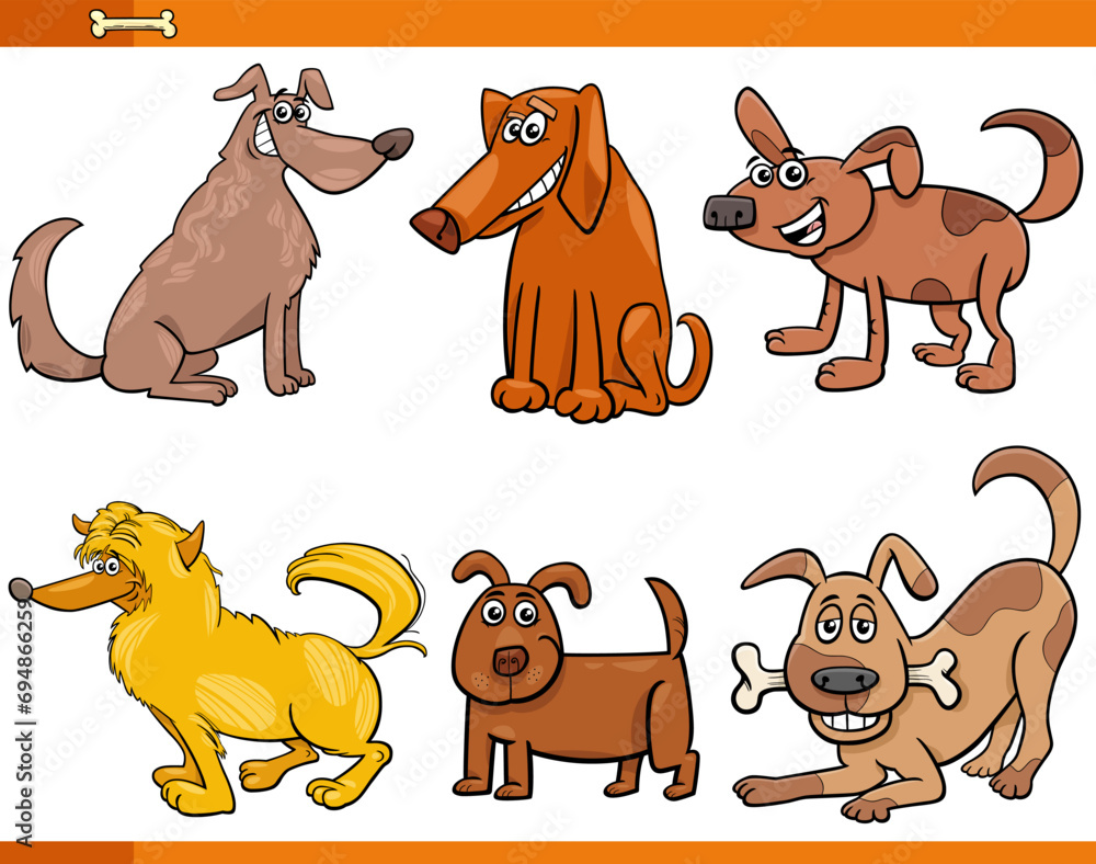 Obraz premium cartoon dogs and puppies comic animal characters set