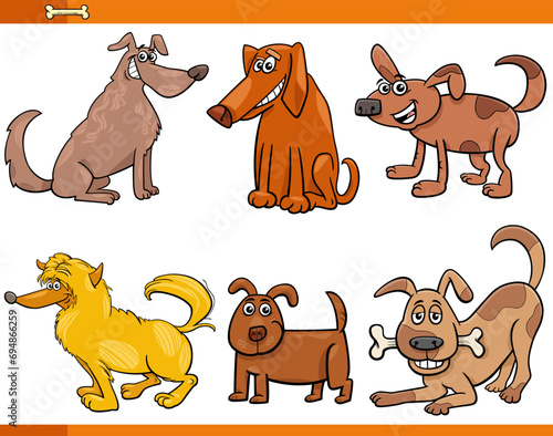 cartoon dogs and puppies comic animal characters set