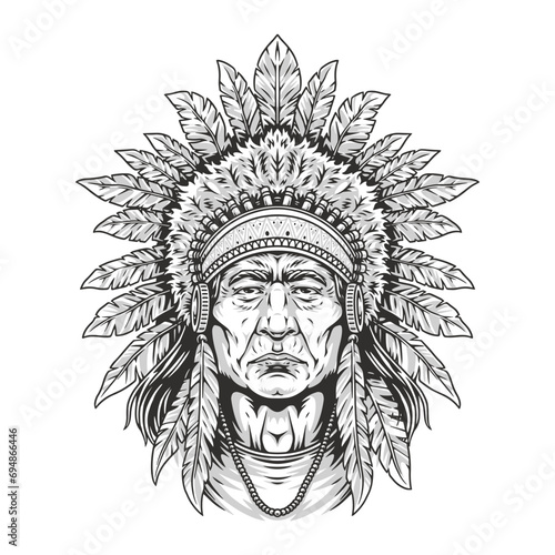 American Indian vintage emblem monochrome