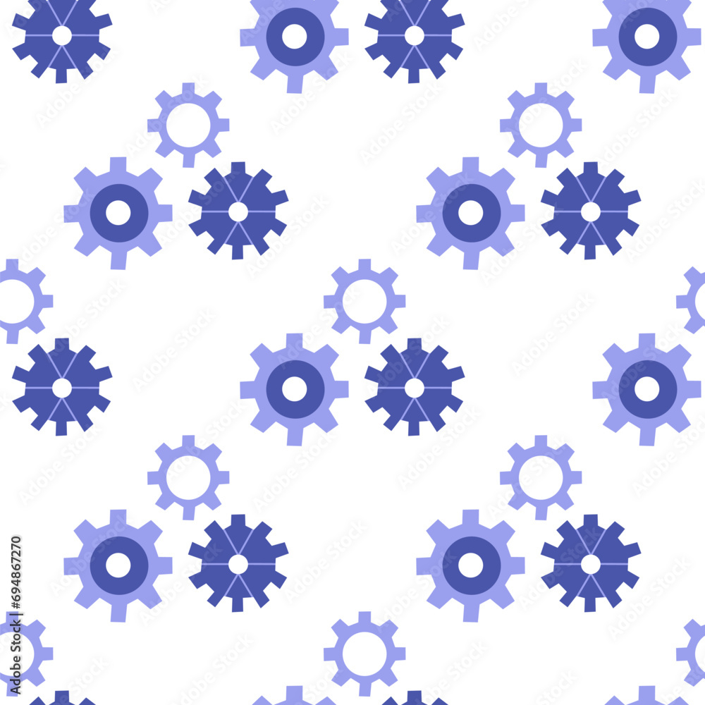 Seamless pattern with gears, spare parts on white background. Concept of service or mobile application, robotics or repair. Colorful vector illustration flat. Wrapping, print for paper or fabric