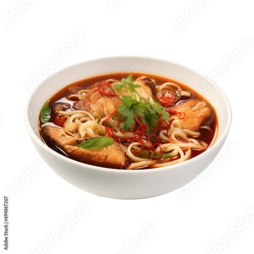 Hot  Fish Soup Noodle isolateed on transparent background. Design for restaurants, online food delivery services, shops, etc.