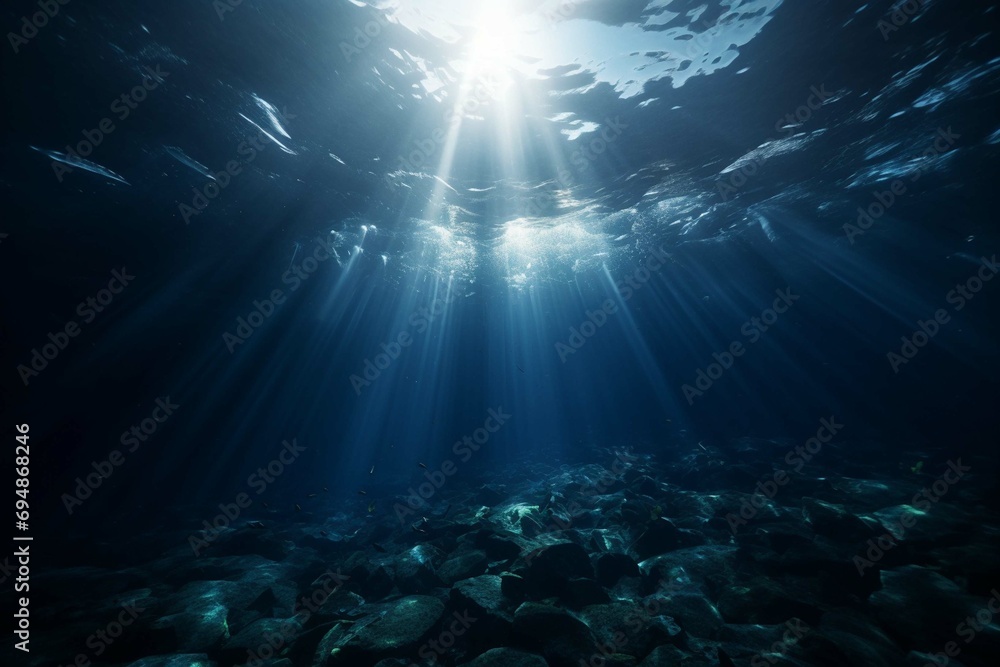 Dark blue ocean surface seen from underwater