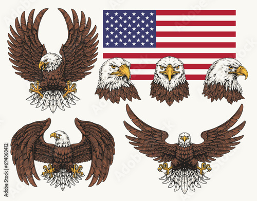 American eagle set logotype colorful