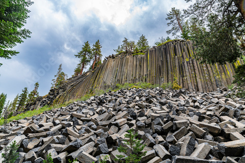 Rock formation of columnar basalt, Devils Postpile National Monument, Mammoth Mountain, California photo