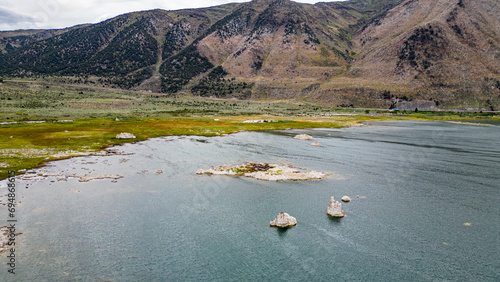 Outcrops in the saline soda lake, Mono Lake, California photo