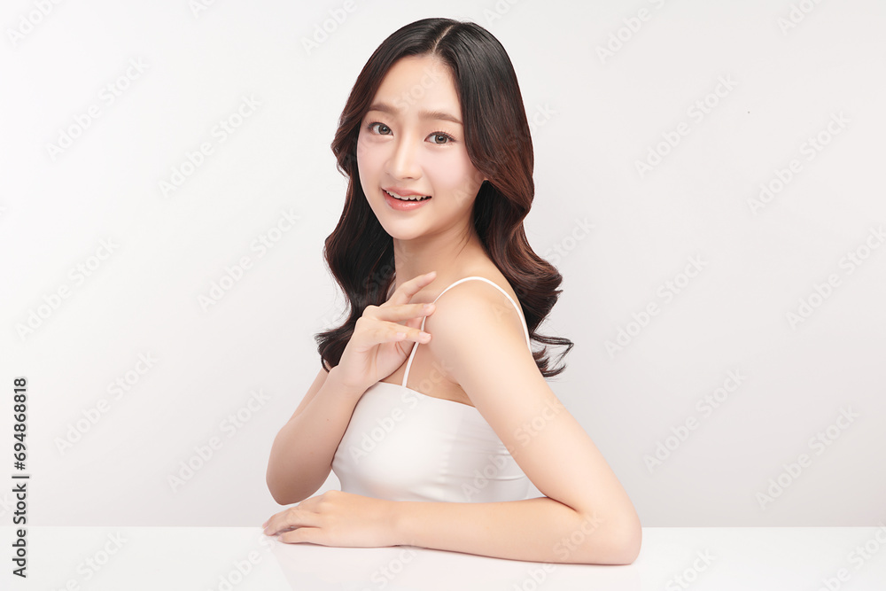 Beautiful young asian woman with clean fresh skin on white background, Face care, Facial treatment, Cosmetology, beauty and spa, Asian women portrait. Beautiful young asian woman with clean fresh skin on white background, Face care, Facial treatment, Cosmetology, beauty and spa, Asian women portrait.