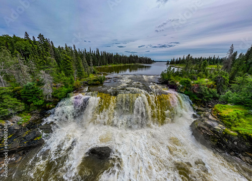 Aerial of the Pisew Falls Provincial Park, Thompson, Manitoba, Canada photo