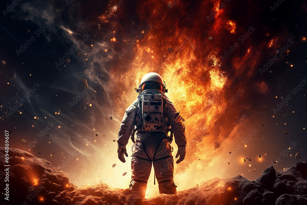 Fototapeta premium Ai generated image of cosmonaut exploring universe learning new civilizations