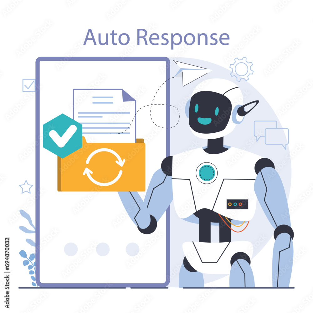 Chat bot. AI-powered customer service. Online consultation with artificial neural network. Artificial intelligence virtual assistant. Flat vector illustration Chat bot. AI-powered customer service. Online consultation with artificial neural network. Artificial intelligence virtual assistant. Flat vector illustration