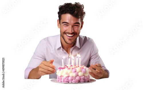 Handsome Male Blow Out Candles Isolated on Transparent Background PNG. photo
