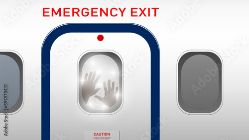Passenger Hands In Airplane Emergency Exit Door