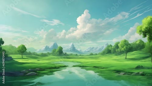 landscape with mountains and clouds sky with water ,AI generative 
