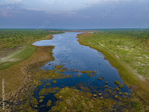 Aerial of the Sacasanje lagoon, Moxico, Angola photo