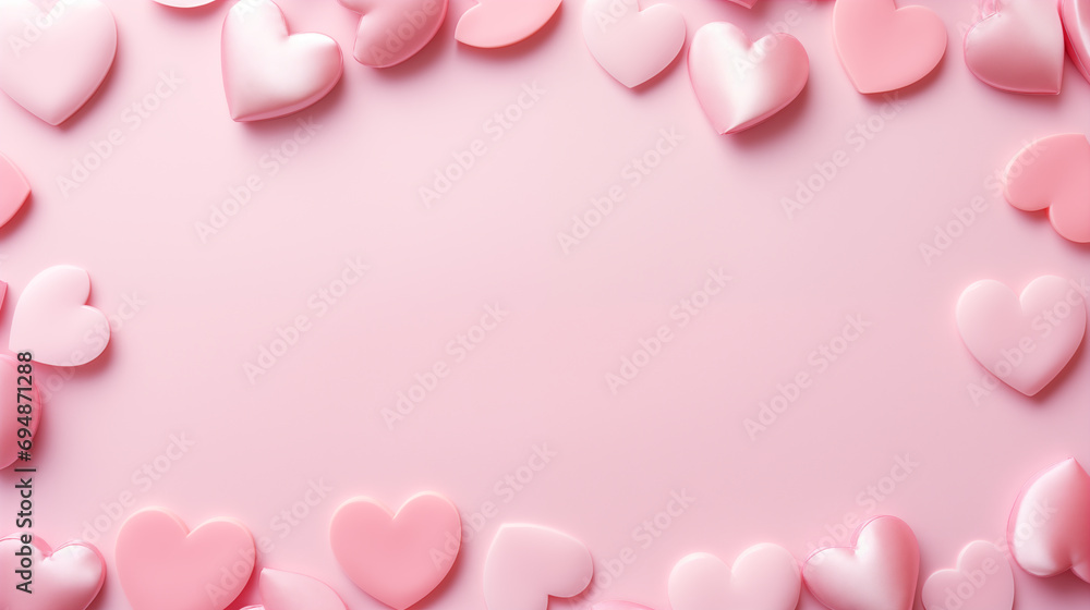 Romantic Frame of Pink Heart-Shaped Balloons on Light Background
