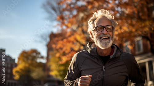 Elderly Gentleman Enjoying a Sunny Autumn Jog © Damian